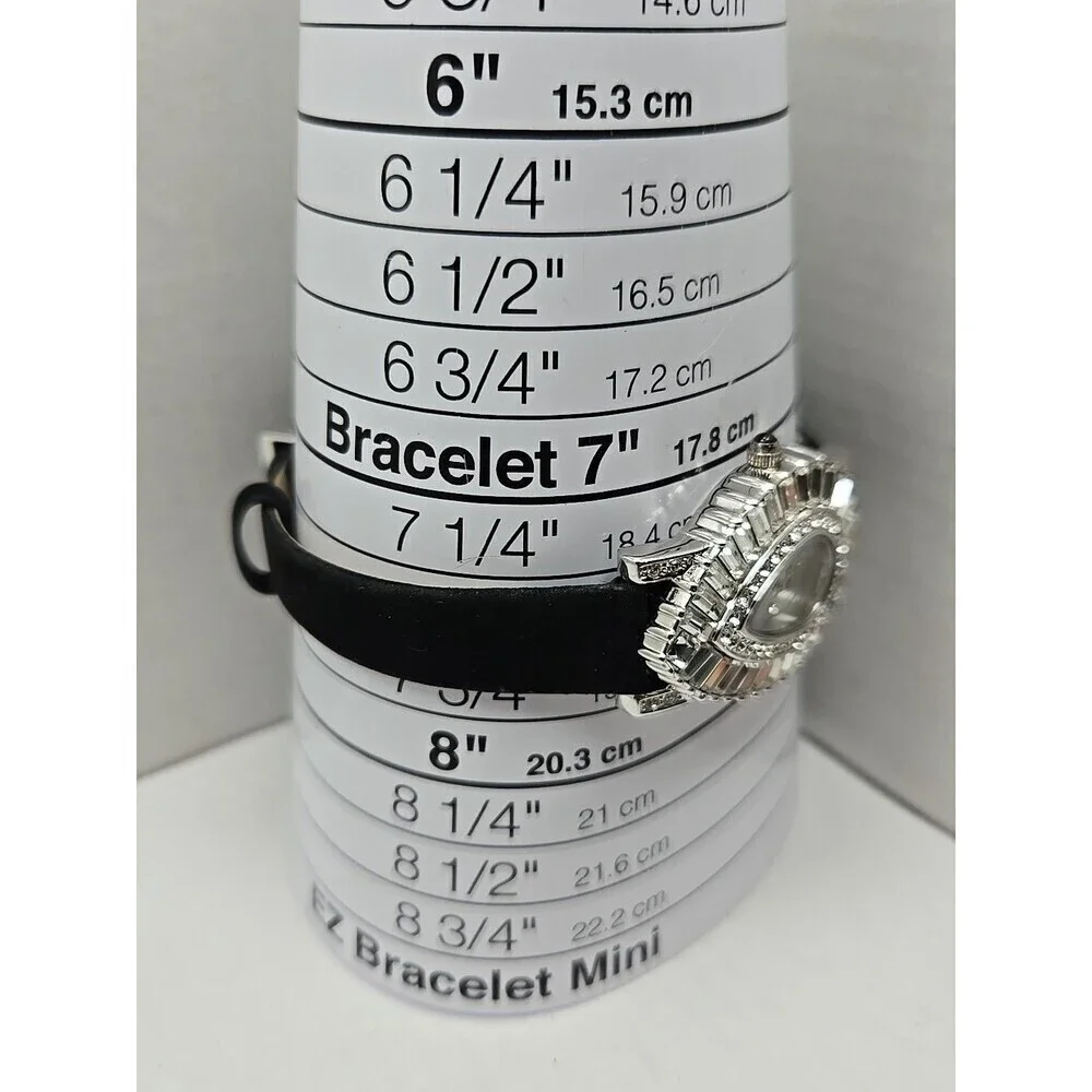 Victoria Wieck B6491 Teardrop Crystal MOP Dial Black Leather Watch New Battery